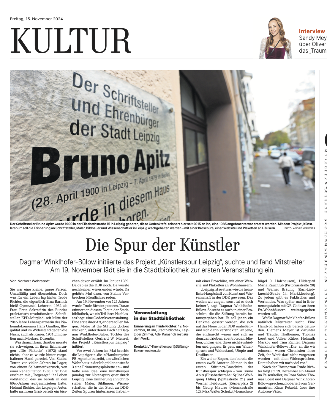 Kopie Presse Clipping LVZ über Künstlerspur Leipzig, 15.11.2024