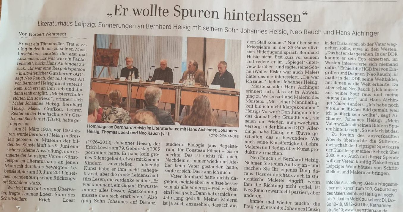 Berichterstattung, LVZ, Norbert Wehrstedt zu Bernhard Heisig-Würdigung durch die Künstlerspur Leipzig, 2025
