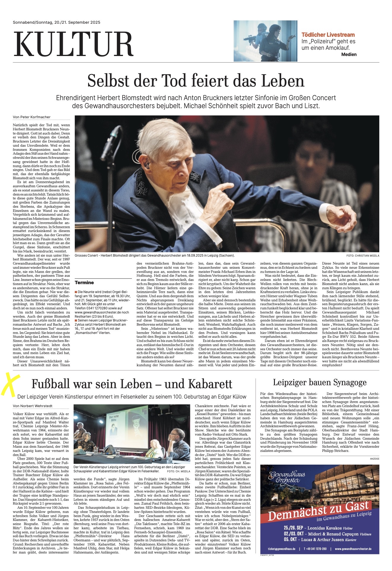 Presseclipping aus LVZ. Bericht über dei Veranstaltung der Künstlerspur Leipzig zur Würdigung von Edgar Külow