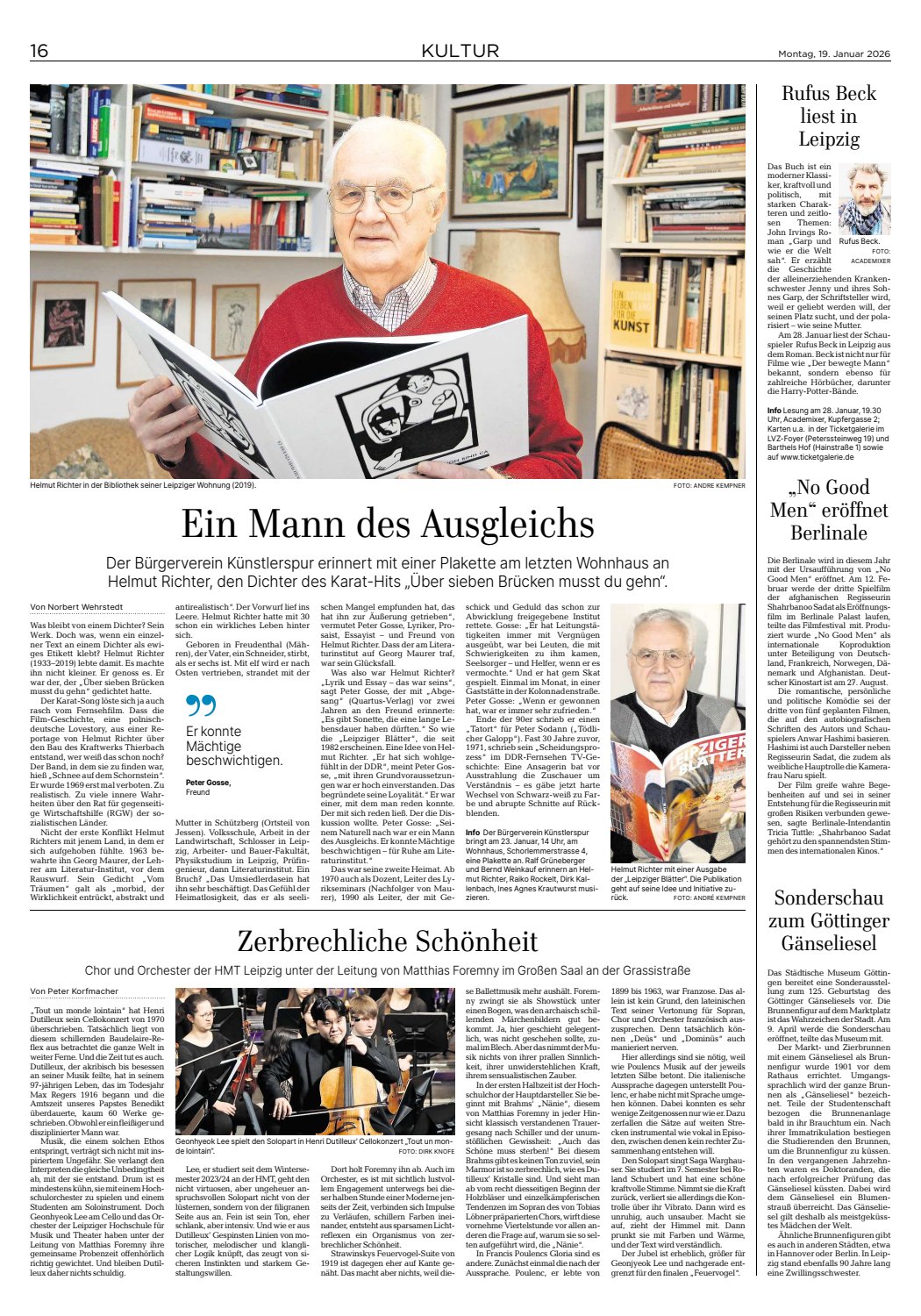 Presseclipping der LVZ zu Würdigung der Künstlerspur Leipzig mit Ehrentafel für Helmut Richter am Wohnhaus in Leipzig Gholis