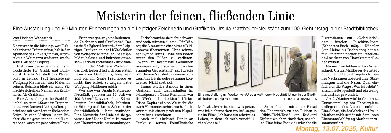 Presseclipping: LVZ KULTUR vom 13.06.2026 über Künstlerspur-Veranstaltung U. Matheuer-Neustädt